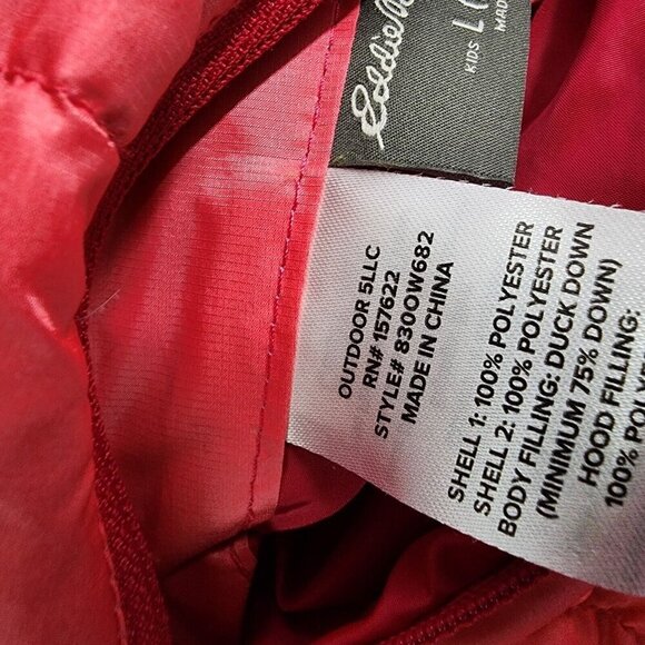 Eddie Bauer Large 14-16 Girls Reversible Hooded Down Jacket Coat Ombré Red Pink - Picture 12 of 14